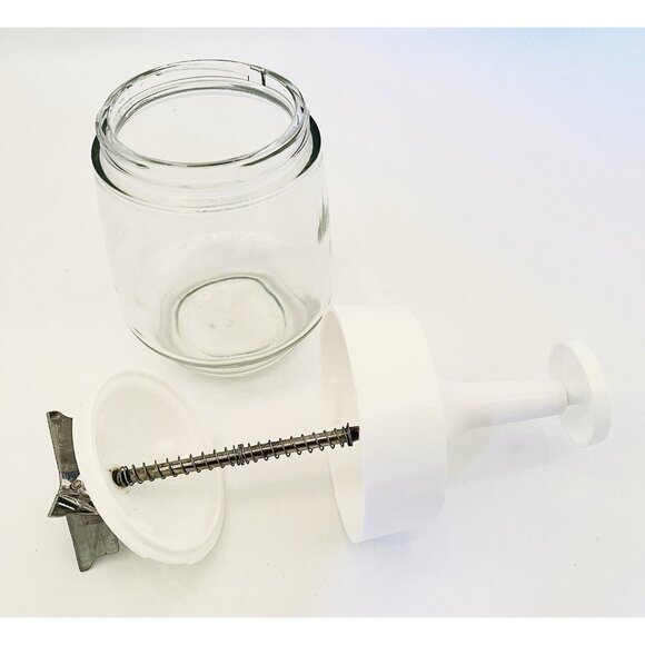 Retro Gemco Manual Food Chopper White Plunger Glass Jar Stainless Steel Blade - Picture 7 of 10